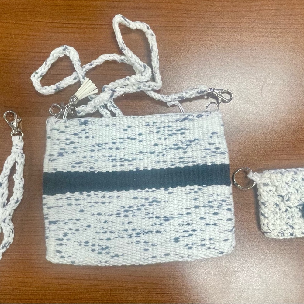 Handcrafted White and Black Knit Bag